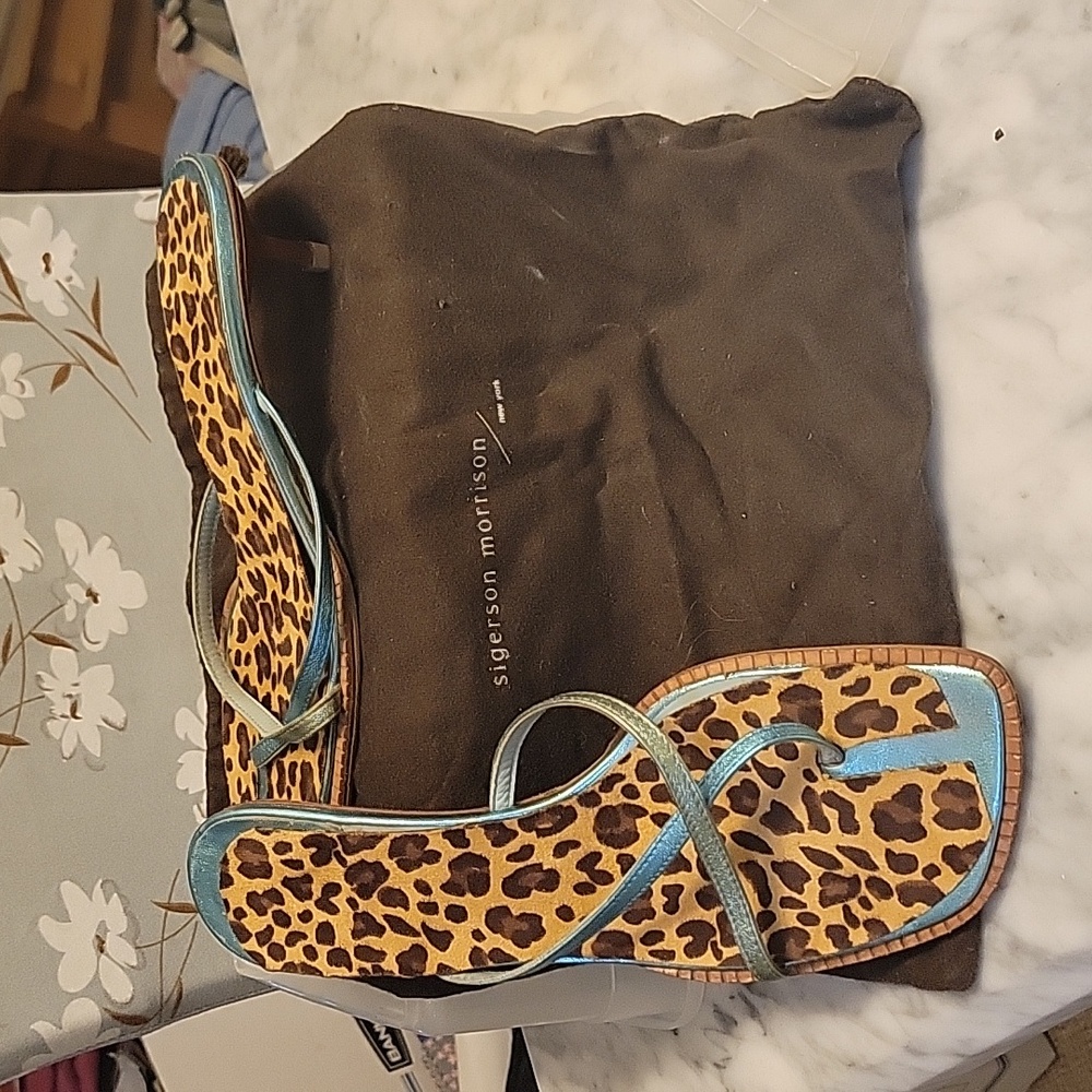 Sigerson Morrison Blue/Green Metallic slides